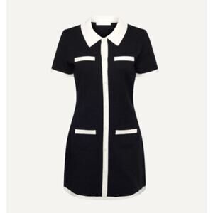 Oak + Fort Women's Black Cream Collared Contrast Trim Knit Mini Dress Size XS